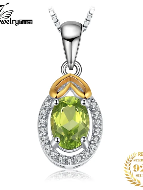 JewelryPalace Oval Cut Genuine Natural Green Peridot 925 Sterling Silver Pendant Necklace Gemstone Necklace for Women No Chain