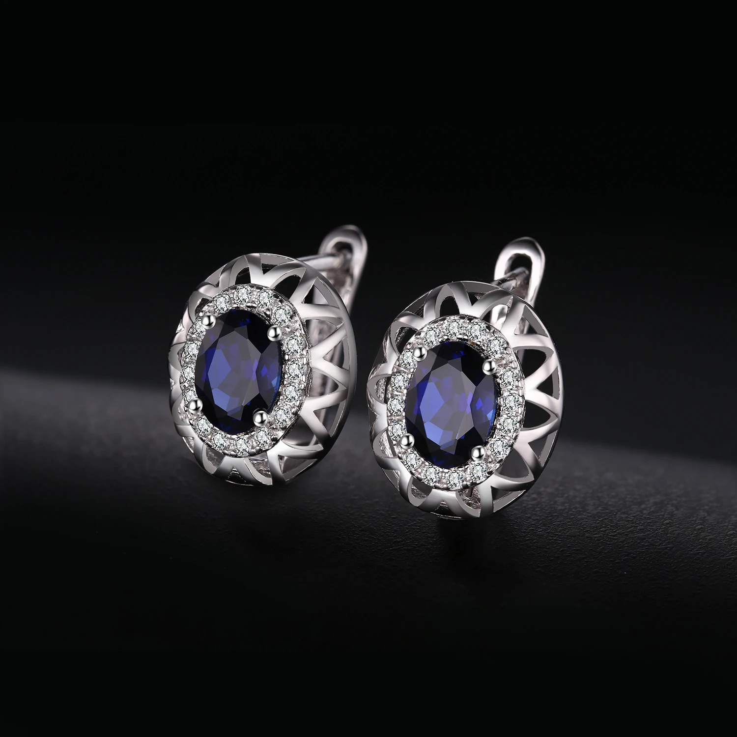 JewelryPalace Oval Cut Created Blue Sapphire 925 Sterling Silver Hoop Earrings for Women Fashion Statement Gemstone Jewelry - Image 2