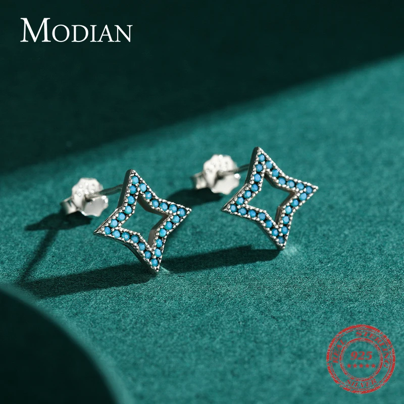 MODIAN Minimalism 925 Sterling Silver Stars Turquoise Stud Earrings Piercing Ohrringe Pendiente For Women Jewelry Fashion Party - Image 4