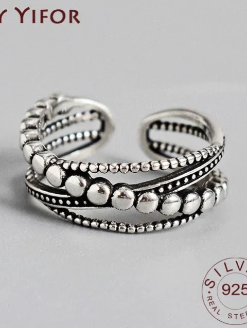 Vintage Punk 925 Sterling Silver Rings Fashion Simple Twist Weaving Multilayer Geometric Party Jewelry Gifts for Women