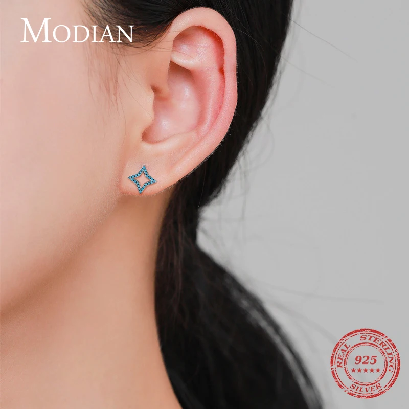 MODIAN Minimalism 925 Sterling Silver Stars Turquoise Stud Earrings Piercing Ohrringe Pendiente For Women Jewelry Fashion Party - Image 2