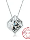 925 Sterling Silver Cube Zirconia Pendant Necklace For Women Gift 45cm Link Chain choker collares kolye S-N76