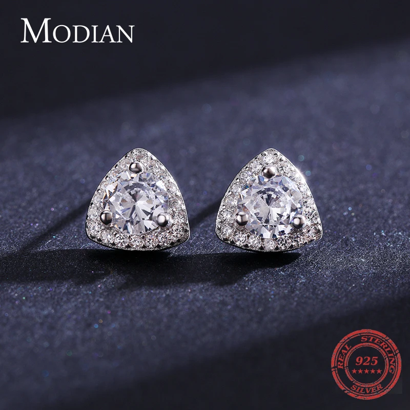 Modian 925 Sterling Silver Luxury Triangle Stud Earrings for Women Sparkling Clear Cz Ear Studs Fine Elegant Weddings Jewelry - Image 3