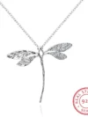New Fashion 925 Silver Jewelry Long Dragonfly Pendants Necklaces 20" Chains For Women Valentine'S Day Gifts