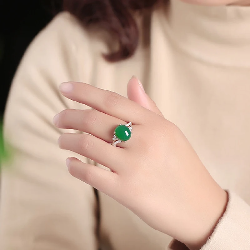 ZHFANGIYE Vintage Ring Silver 925 Jewelry with Green Agate Zircon Gemstone Adjustable Finger Rings for Women Wedding Party Gifts - Image 5