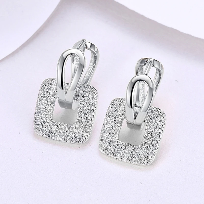 Aravant 925 Silver 18K Gold Square Hoop Earrings For Women Wedding Party Fashion Jewelry - Image 2