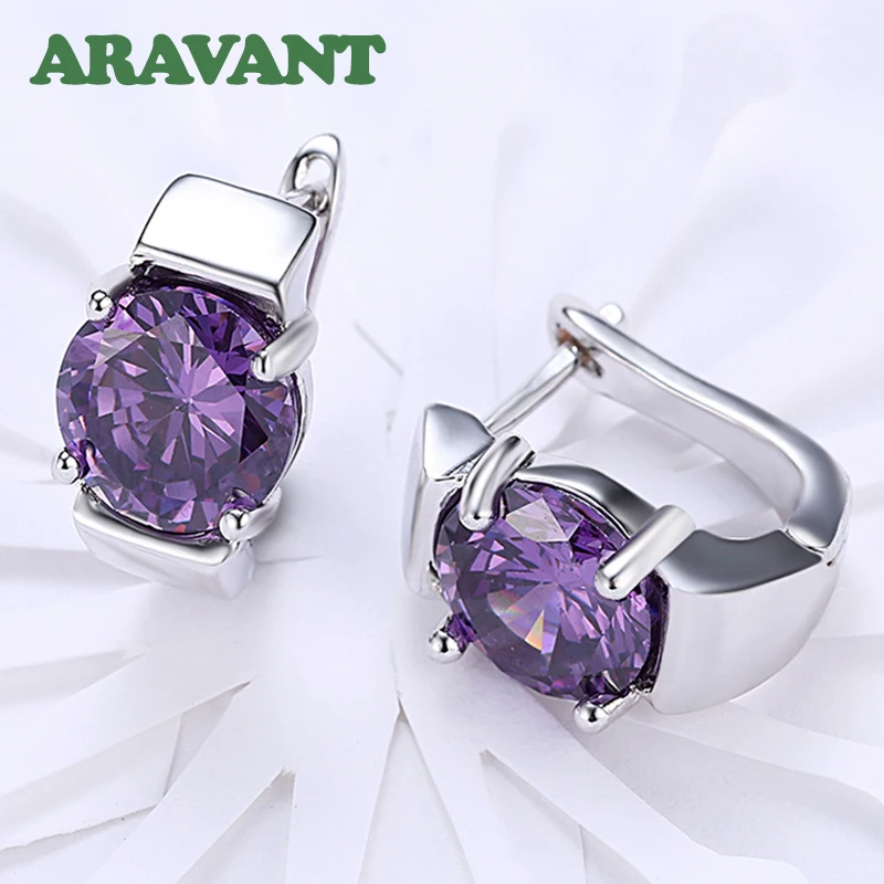Aravant 925 Silver Amethyst Hoop Earrings For Women Wedding Jewelry - Image 2