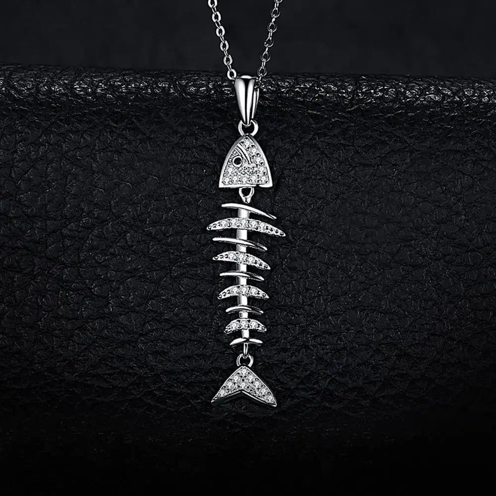 JewelryPalace Fish bone 925 Sterling Silver Pendant Necklace Cubic Zirconia Simulated Diamond Necklace Women Fashion No Chain - Image 2
