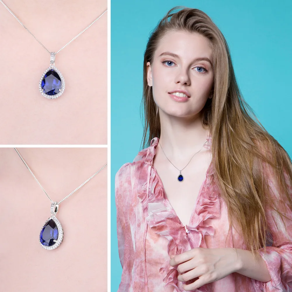 JewelryPalace 12ct Huge Created Blue Sapphire 925 Sterling Silver Pendant Necklace for Women Gemstone Choker Without Chain - Image 3