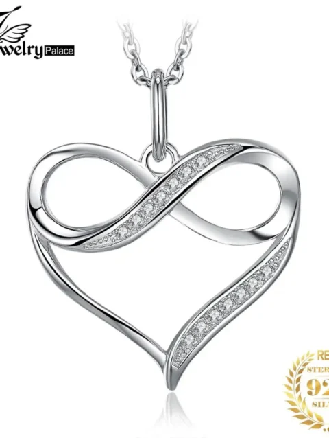 JewelryPalace Infinity Love Knot Heart 925 Sterling Silver Pendant Necklace Trendy Simulated Diamond Women Pendant No Chain