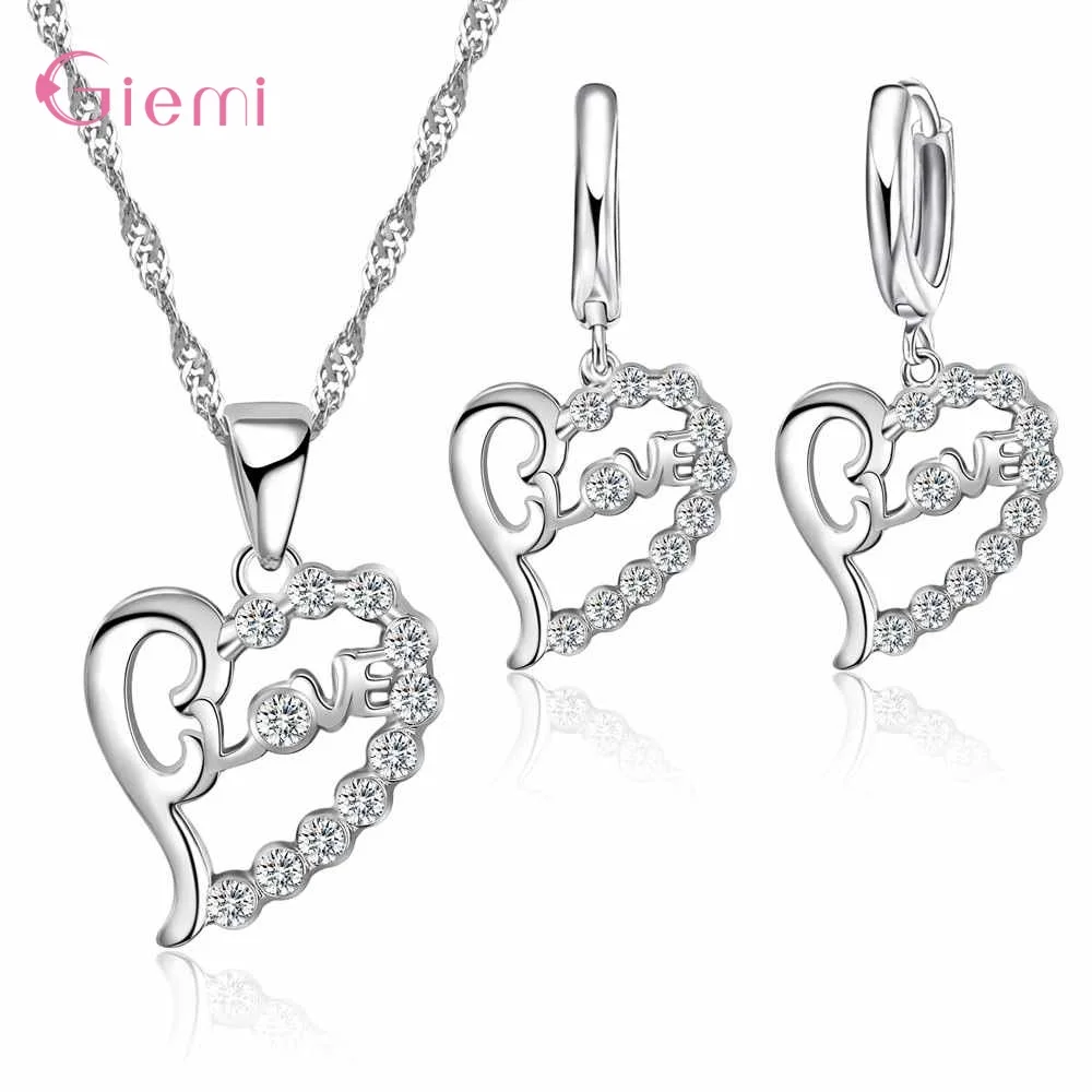 925 Sterling Silver Fashion Crystal Jewelry Set For Women Girls Pendant Necklace Earrings Set Trendy - Image 5