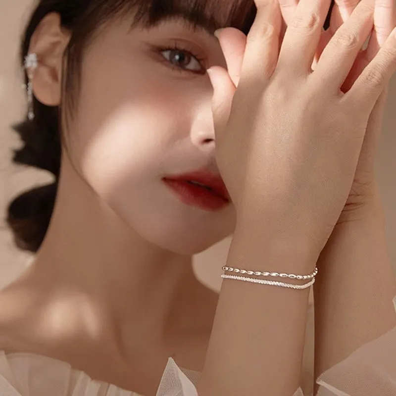New Fashion 925 Sterling Silver Double Layer Bracelet Beads Exquisite Simple Women Bracelet Fine Jewelry Accessories - Image 5