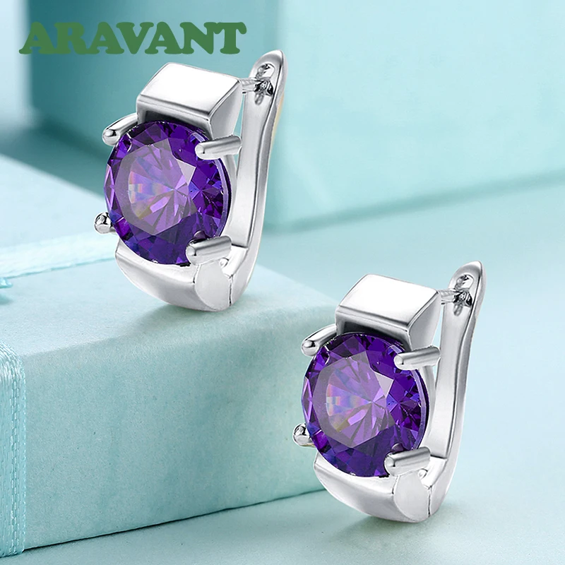Aravant 925 Silver Amethyst Hoop Earrings For Women Wedding Jewelry - Image 3