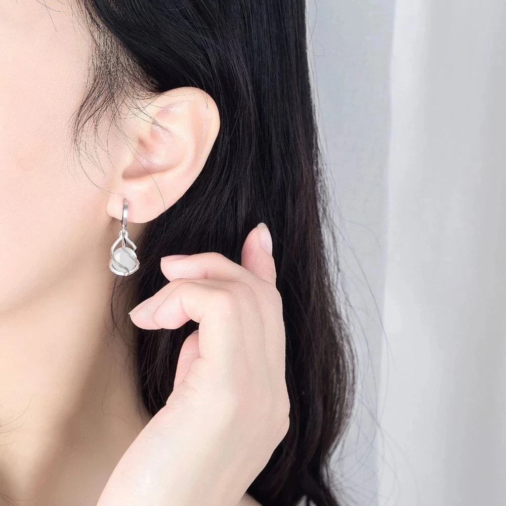 Pure 925 Silver Women Bridal Jewelry Sets Vintage Ethnic White Opal Stones Charming Pendant Necklace/Chain/Huggie Earrings - Image 5