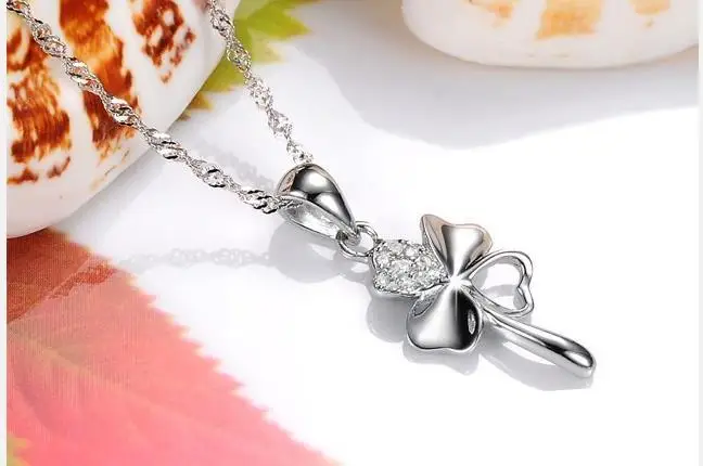 Cute Clover Style Crystal Pendants Necklace For Women Wedding Party Pure 925 Sterling Silver Lady Choker Necklaces Accessory - Image 2