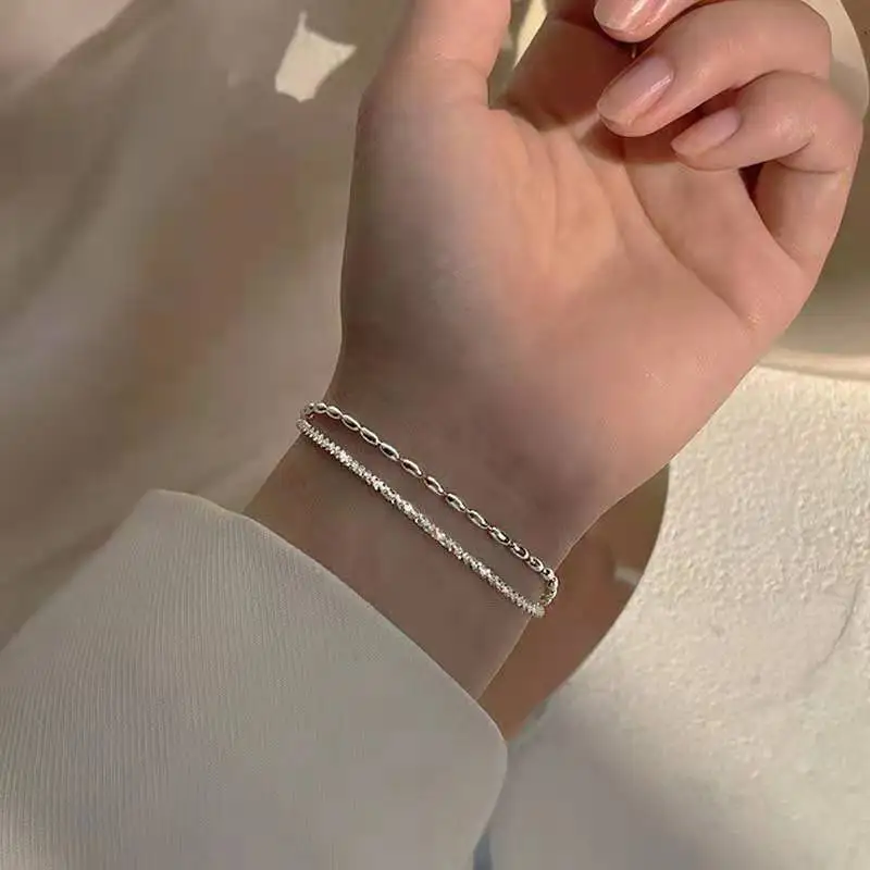 New Fashion 925 Sterling Silver Double Layer Bracelet Beads Exquisite Simple Women Bracelet Fine Jewelry Accessories - Image 2