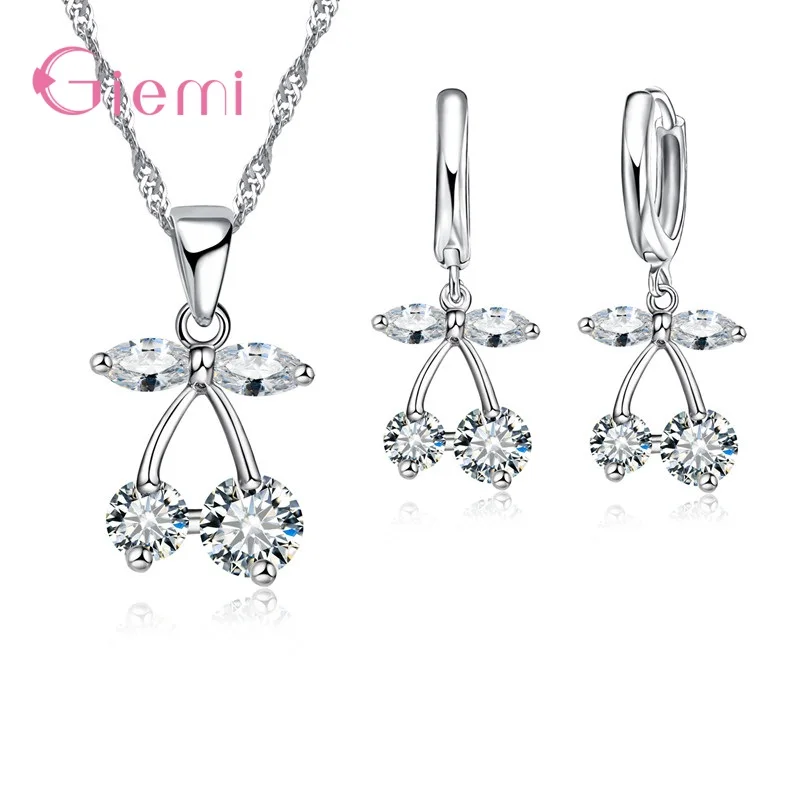 925 Sterling Silver Fashion Crystal Jewelry Set For Women Girls Pendant Necklace Earrings Set Trendy - Image 3