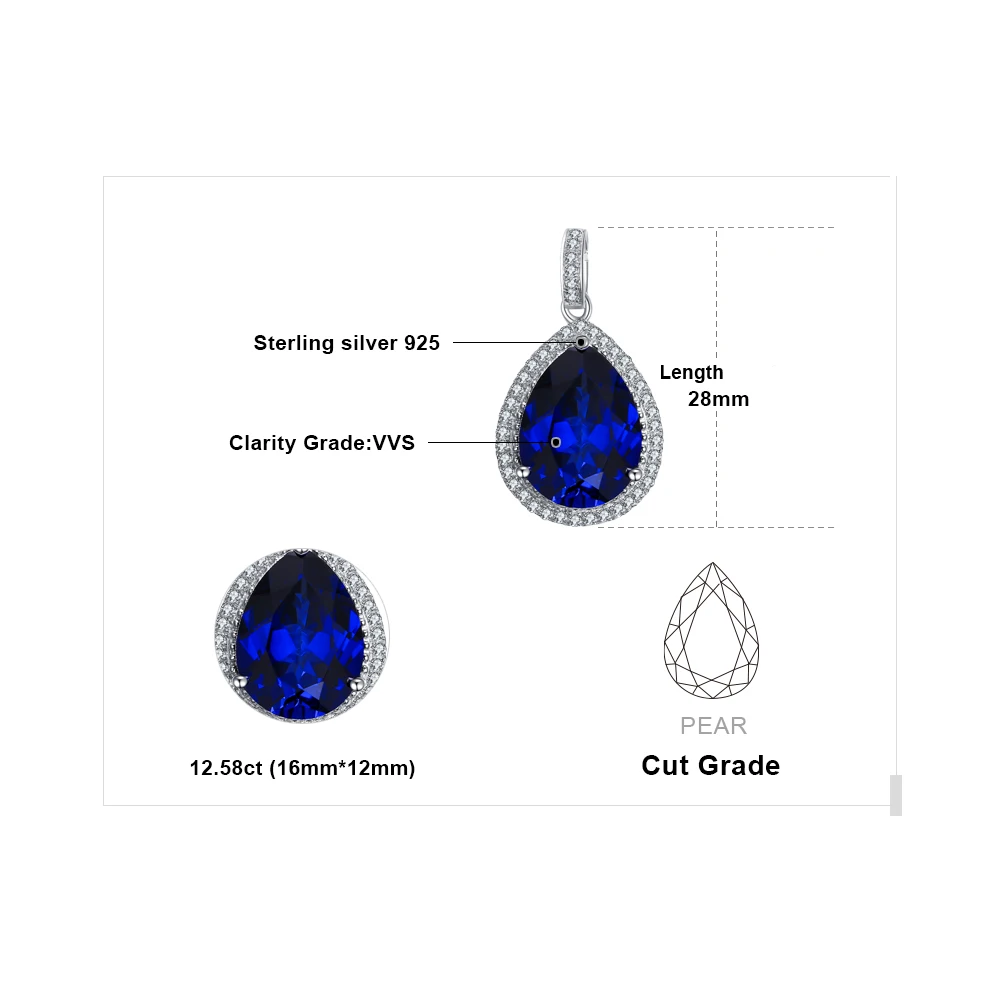 JewelryPalace 12ct Huge Created Blue Sapphire 925 Sterling Silver Pendant Necklace for Women Gemstone Choker Without Chain - Image 5