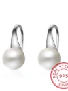 Pure 925 Sterling Silver Earrings Drop Women Round Natural Freshwater Pearl Hook Dangle Earring Ear Drops Brincos De Prata
