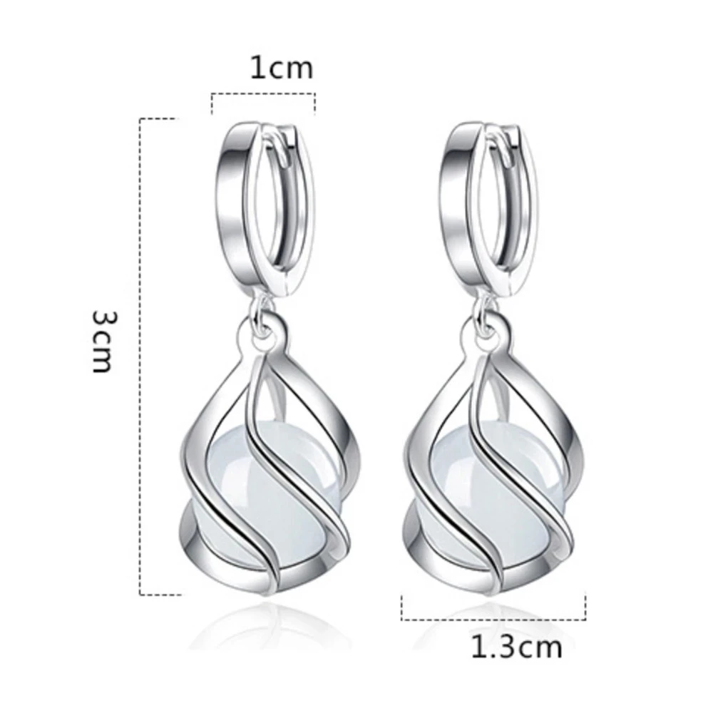 Pure 925 Silver Women Bridal Jewelry Sets Vintage Ethnic White Opal Stones Charming Pendant Necklace/Chain/Huggie Earrings - Image 6