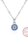 Genuine 925 Sterling Silver Necklace Turkey Round Evil Of Eye Necklaces AAA CZ For Women Link Chain Jewelry KLTN021
