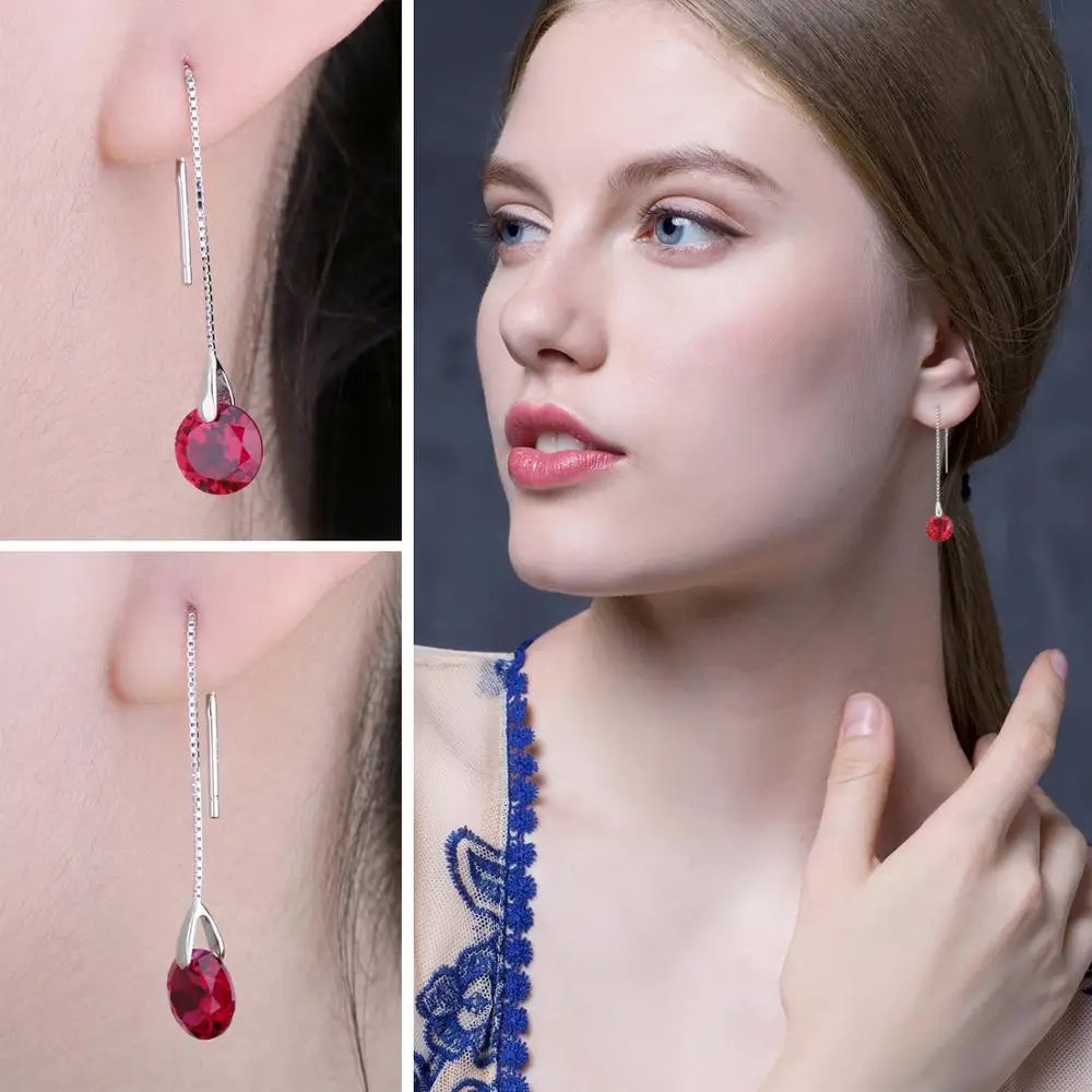 JewelryPalace 5.5ct Created Ruby 925 Sterling Silver Line Drop Earrings for Women Fashion Party Jewelry Trendy Gift New Arrival - Image 3