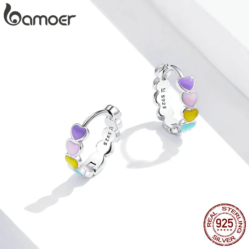 Bamoer 925 Sterling Silver Rainbow Series Heart to Heart Ring & Earrings Jewelry Set for Women Fine Jewelry Gift - Image 3