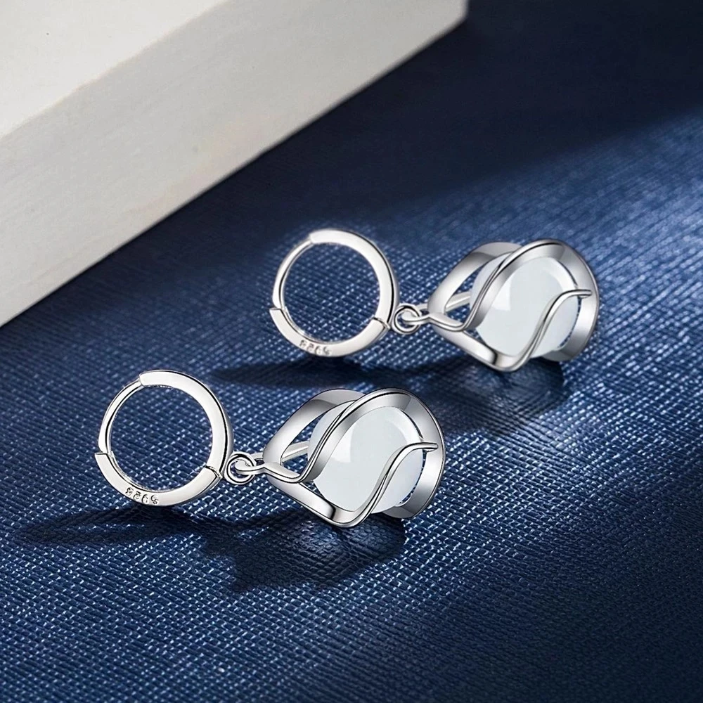 Pure 925 Silver Women Bridal Jewelry Sets Vintage Ethnic White Opal Stones Charming Pendant Necklace/Chain/Huggie Earrings - Image 3