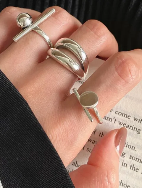 VENTFILLE 925 Sterling Silver Rings New Party Jewelry Vintage Charm Double Layer Geometric Nail Design Accessories Gift Dropship