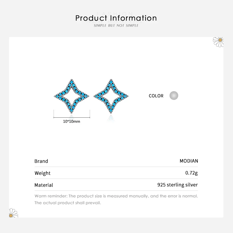 MODIAN Minimalism 925 Sterling Silver Stars Turquoise Stud Earrings Piercing Ohrringe Pendiente For Women Jewelry Fashion Party - Image 3