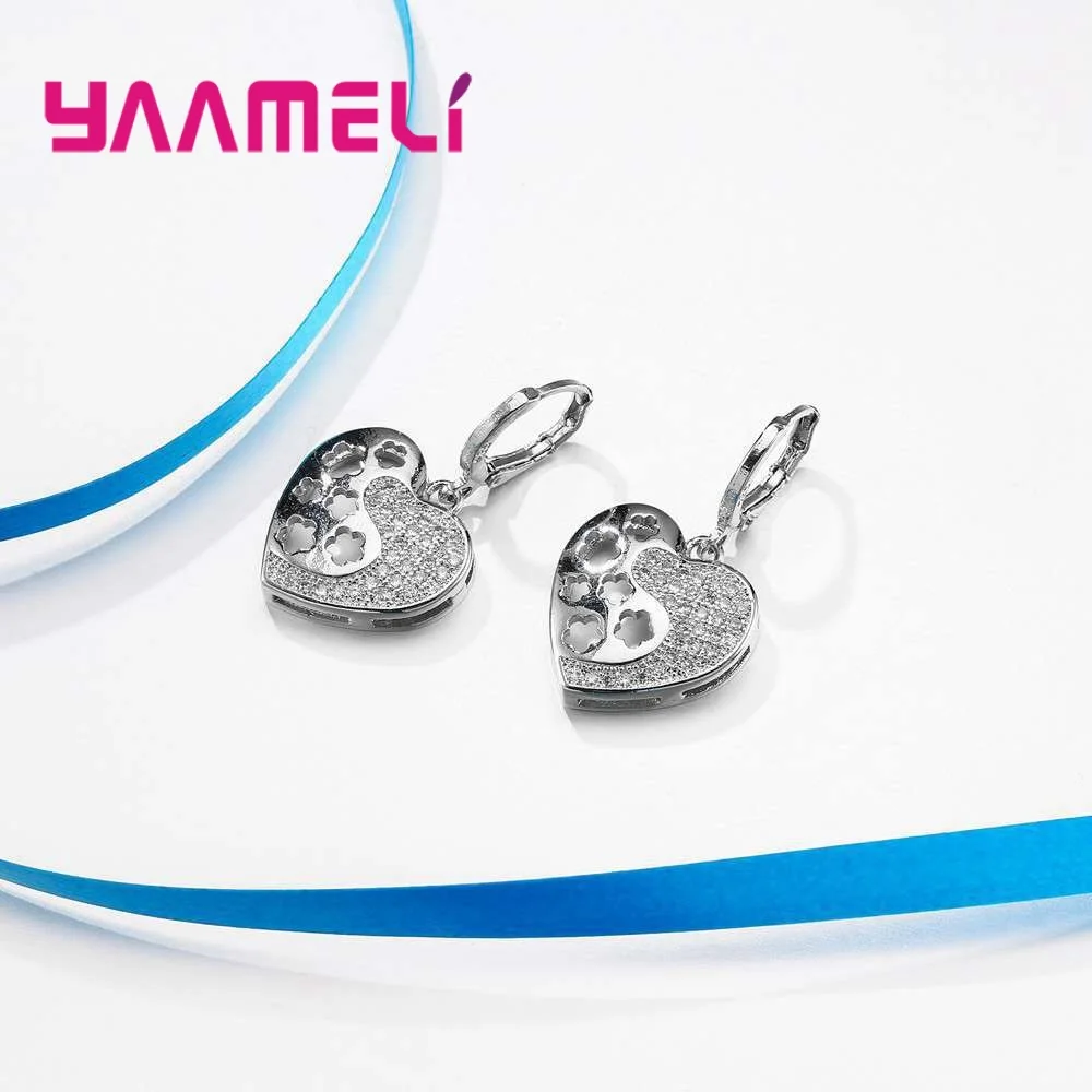 Trendy 925 Sterling Silver Heart Shape CZ Zircon Statement Necklace Earrings Jewelry Sets For Women Wedding Engagement - Image 6