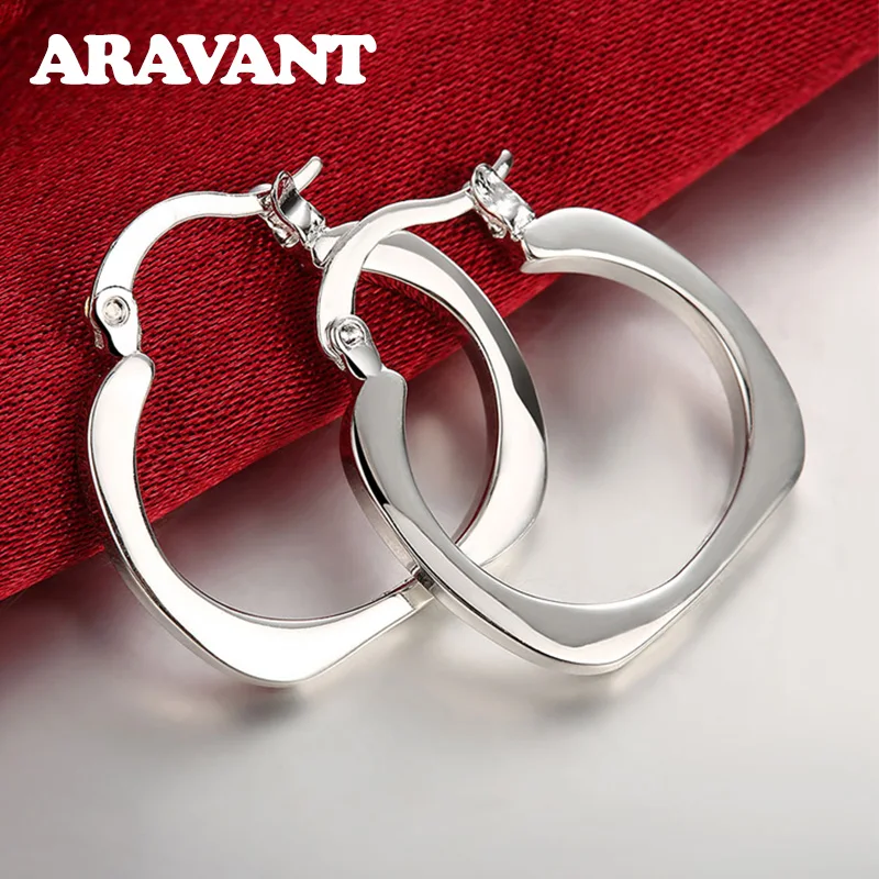 Aravant 925 Silver Flat Square Hoop Earrings For Women Fashion Jewelry