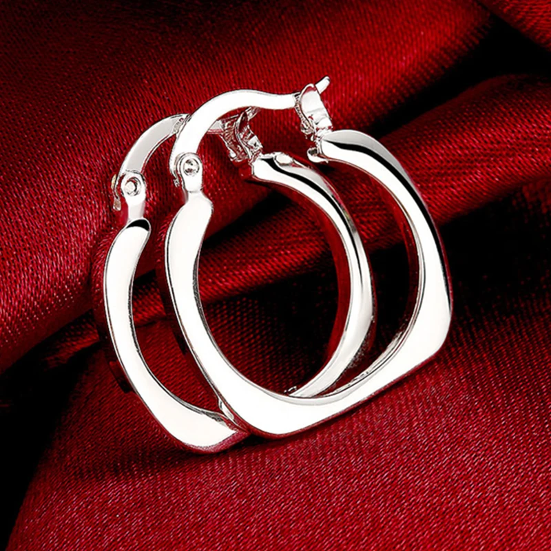 Aravant 925 Silver Flat Square Hoop Earrings For Women Fashion Jewelry - Image 2