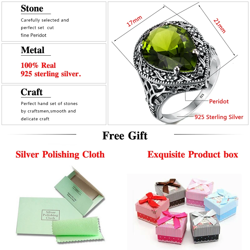 Szjinao Love Rings For Women Antique Jewelry Green Olivine Women Authentic 925 Sterling Silver Ring Tibetan Handmade Ring - Image 6