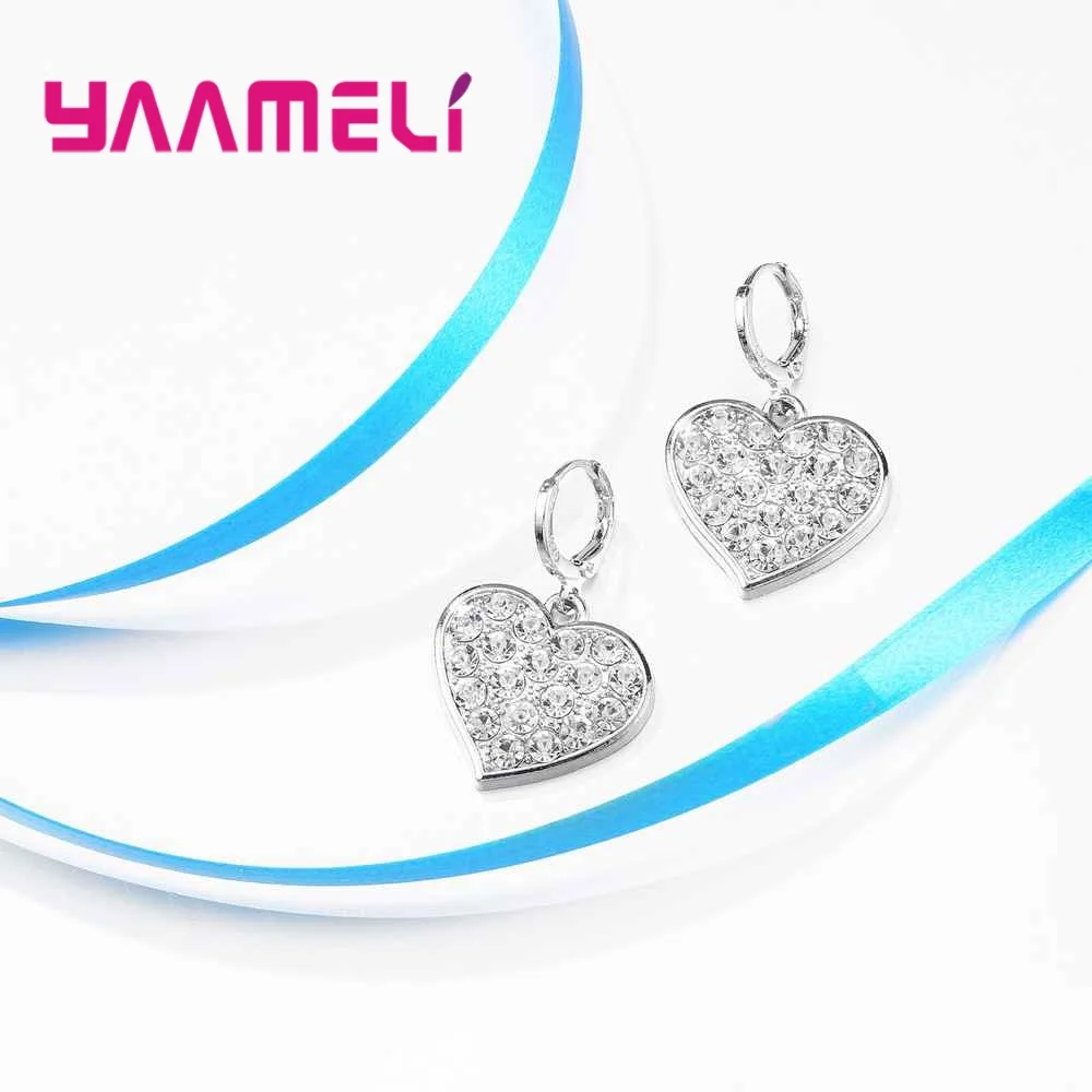 Necklace Earrings Set 925 Sterling Silver Love Embellishment Crystal Stone Cubic Zirconia For Women Girl Wedding Engagement - Image 5