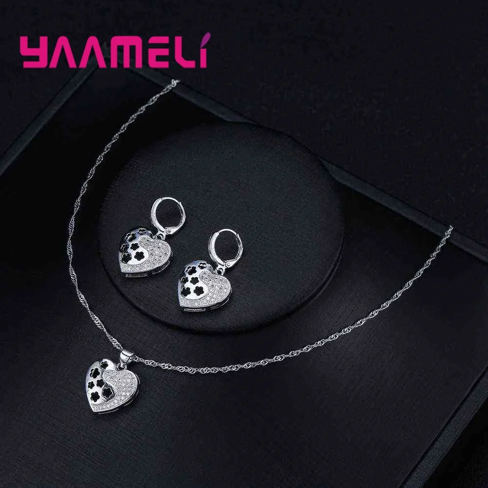 Trendy 925 Sterling Silver Heart Shape CZ Zircon Statement Necklace Earrings Jewelry Sets For Women Wedding Engagement - Image 2