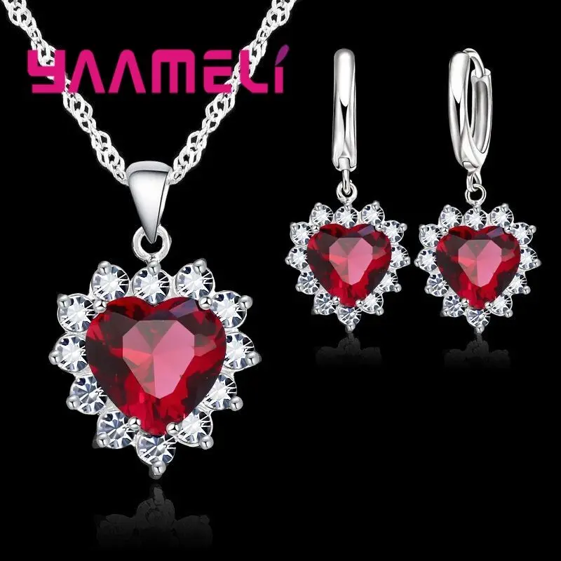 Trendy 925 Sterling Silver Jewelry Set for Women Heart CZ Stone Charm Pendants Necklaces Earrings LOVE Anniversary Gift - Image 3