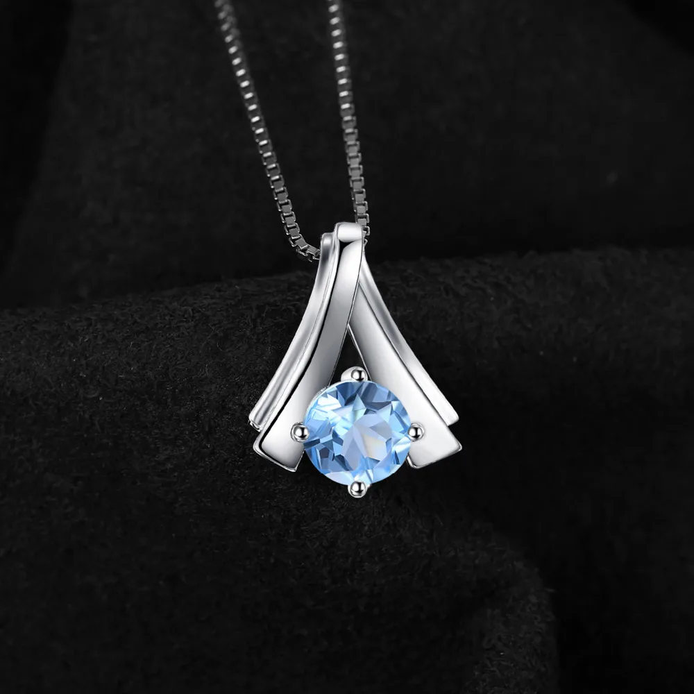 JewelryPalace 1ct Round Natural Blue Topaz 925 Sterling Silver Pendant Necklace for Woman Fashion Jewelry Gifts Without Chain - Image 2
