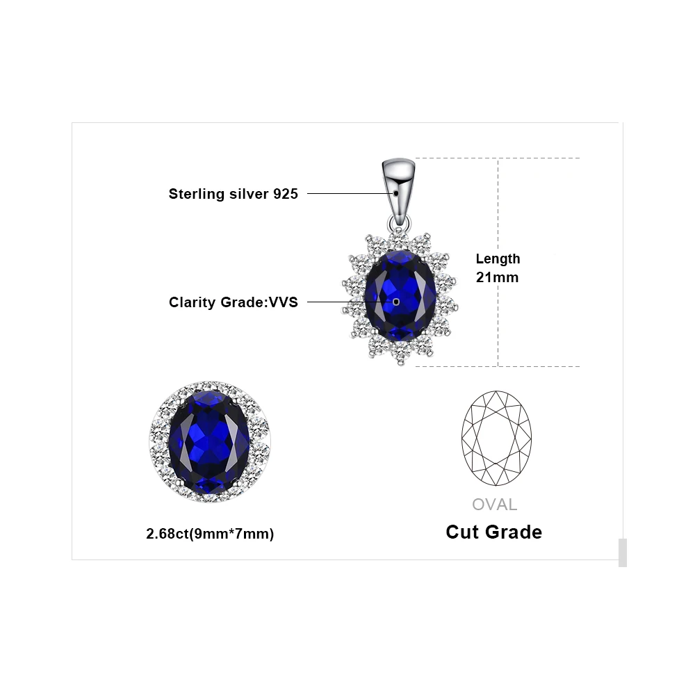JewelryPalace Princess Diana Created Blue Sapphire Ruby Simulated Emerald 925 Sterling Silver Pendant Necklace for WomenNo Chain - Image 4