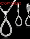 925 Sterling Silver Needle Bridal Jewelry Sets CZ Crystal Water Drop Necklaces Hoop Earrings Women Girls Engagement Anniversary