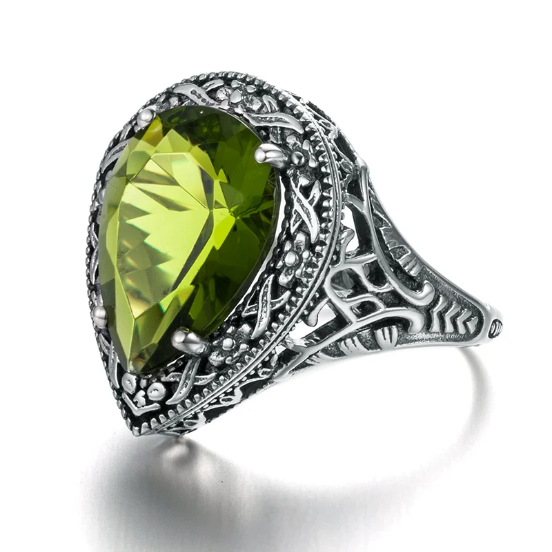 Szjinao Love Rings For Women Antique Jewelry Green Olivine Women Authentic 925 Sterling Silver Ring Tibetan Handmade Ring - Image 3