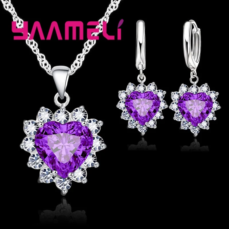 Trendy 925 Sterling Silver Jewelry Set for Women Heart CZ Stone Charm Pendants Necklaces Earrings LOVE Anniversary Gift - Image 4