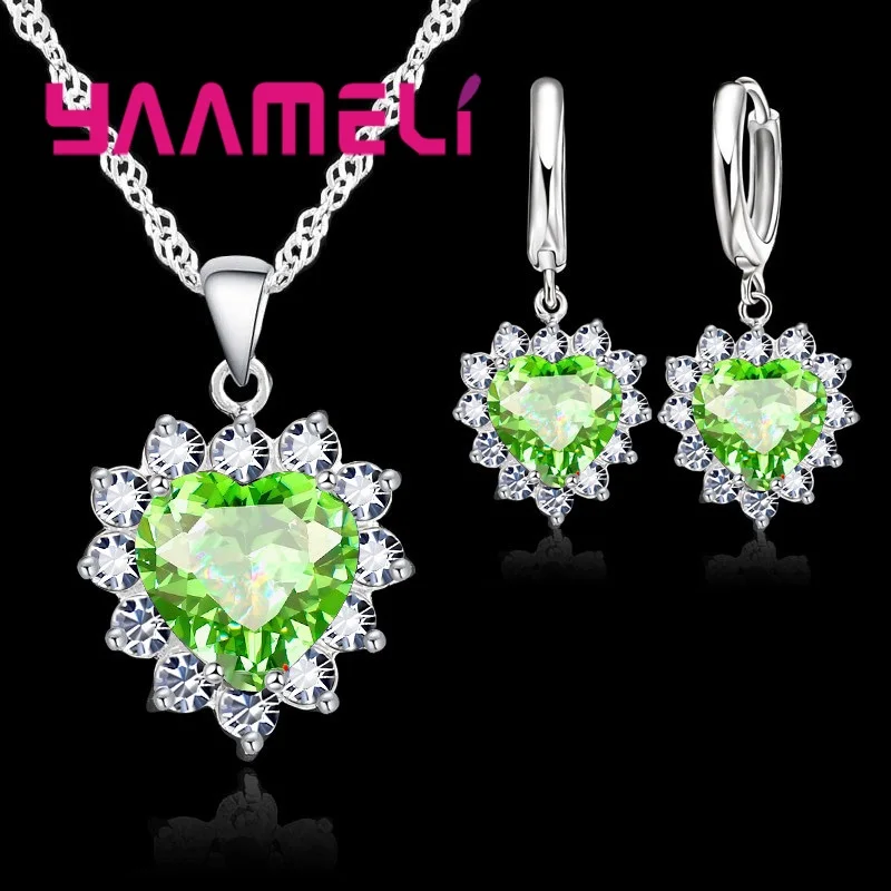 Trendy 925 Sterling Silver Jewelry Set for Women Heart CZ Stone Charm Pendants Necklaces Earrings LOVE Anniversary Gift - Image 6