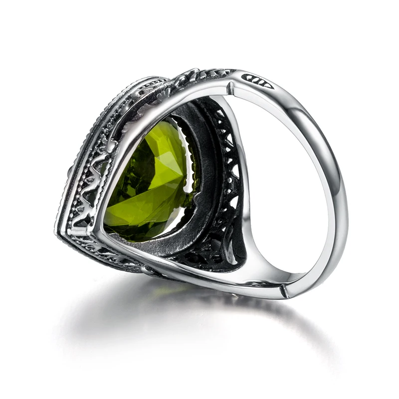 Szjinao Love Rings For Women Antique Jewelry Green Olivine Women Authentic 925 Sterling Silver Ring Tibetan Handmade Ring - Image 4