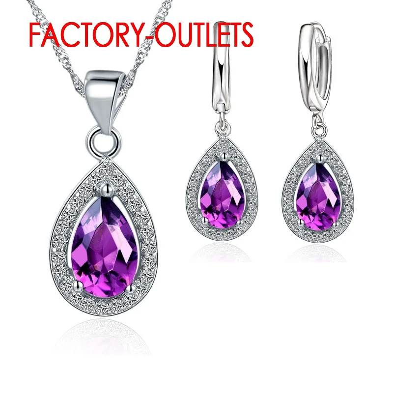 Fashion Jewelry Set 925 Sterling Silver Needle Crystal Water Drop Design Female Party Engagement Wholesale All Compatible