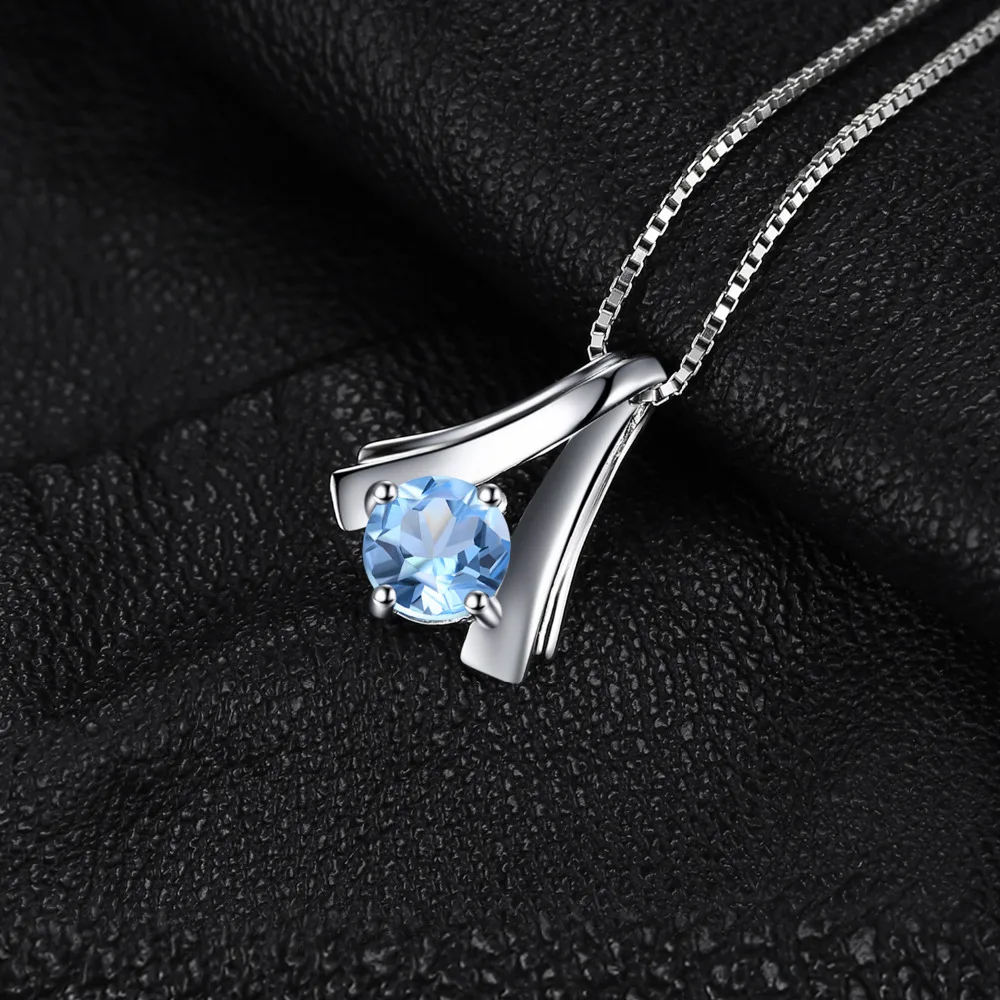 JewelryPalace 1ct Round Natural Blue Topaz 925 Sterling Silver Pendant Necklace for Woman Fashion Jewelry Gifts Without Chain - Image 4