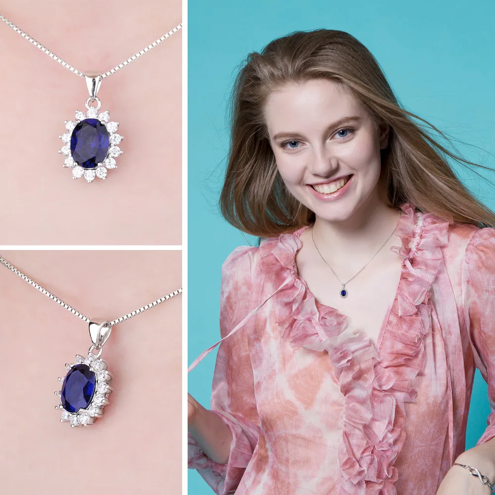 JewelryPalace Princess Diana Created Blue Sapphire Ruby Simulated Emerald 925 Sterling Silver Pendant Necklace for WomenNo Chain - Image 3