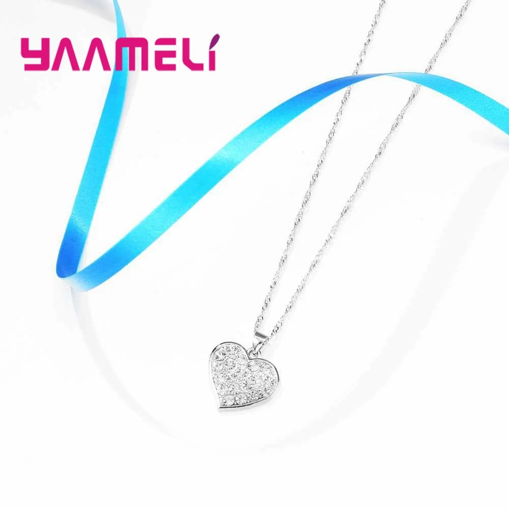 Necklace Earrings Set 925 Sterling Silver Love Embellishment Crystal Stone Cubic Zirconia For Women Girl Wedding Engagement - Image 6