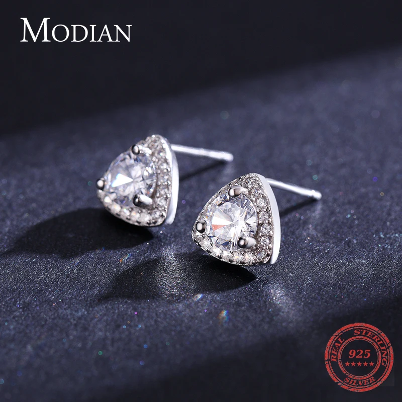 Modian 925 Sterling Silver Luxury Triangle Stud Earrings for Women Sparkling Clear Cz Ear Studs Fine Elegant Weddings Jewelry - Image 5