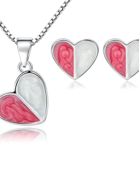 Real Pure 925 Silver Stud Earrings Necklace Jewelry Sets for Lover Girlfriend Wife Valentines Birthday Gift Romantic Heart Shape